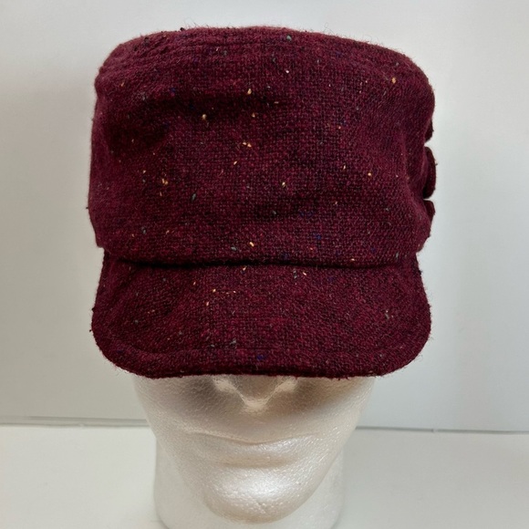 World Market Women’s Wool Blend Hat Burgundy 6 7/8 Speckled Cadet Military Style - Picture 5 of 10